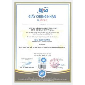 Giấy chứng nhận ISO 22000:2018 HTX GIỌT PHÙ SA